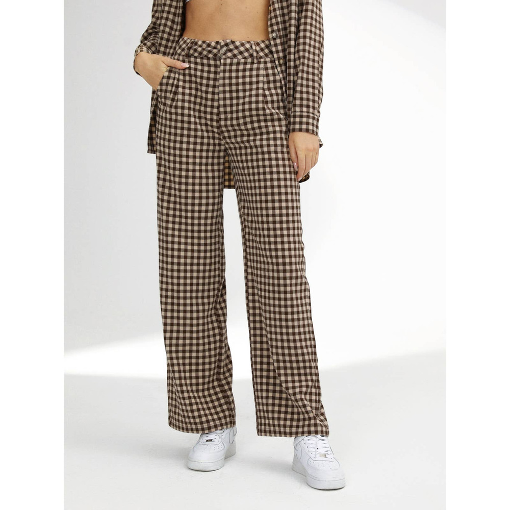 Cider Brown Checkered Wide Leg Pants